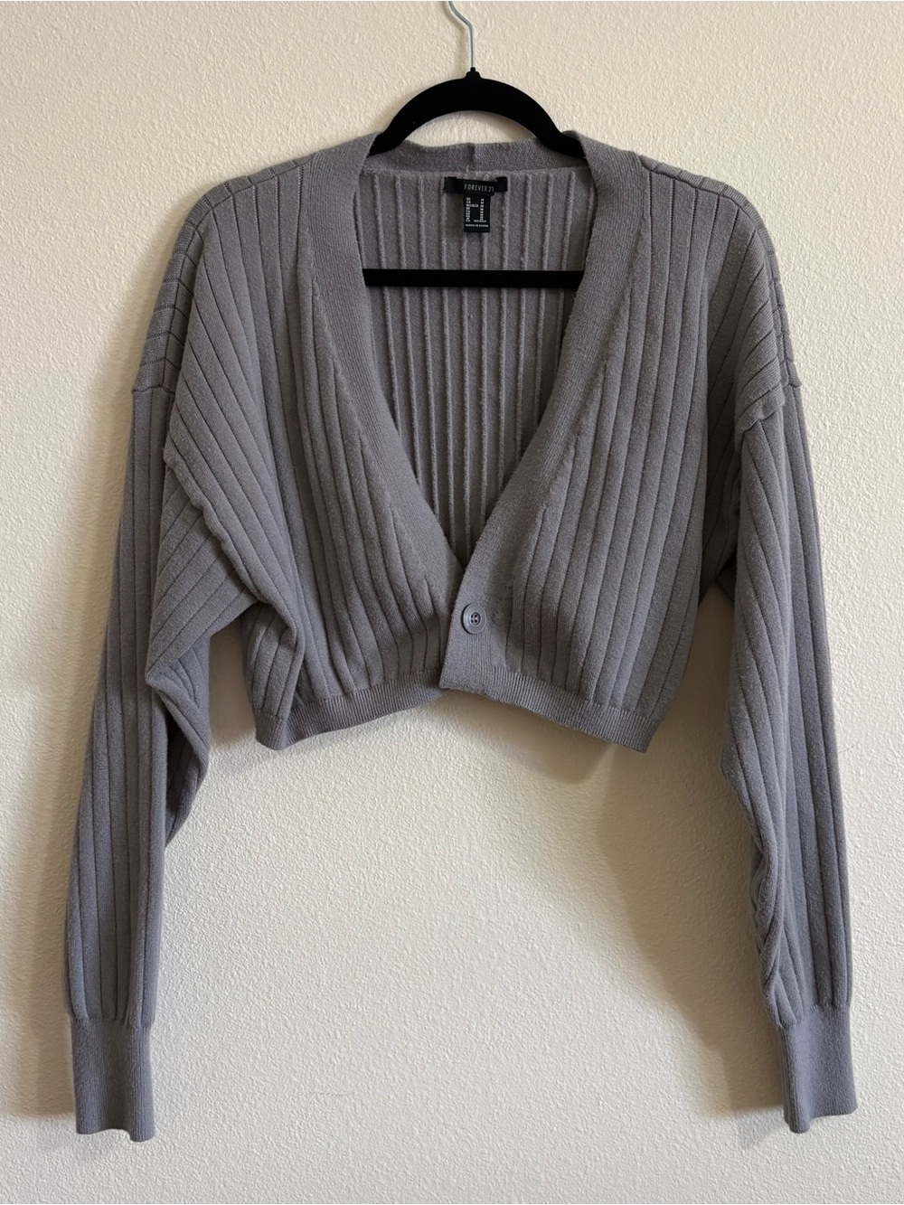 Forever 21 Gray Cropped Rib-Knit Button Cardigan